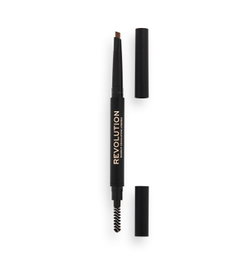 Makeup Revolution Duo Brow Definer Pencil, Crayon à sourcils et brosse 2-en-1, Marron clair, 0.25 g
