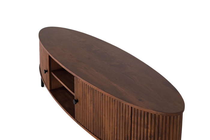 GINER Y COLOMER - Meuble TV en bois d'acacia et métal avec 2 portes, fabrication artisanale - Dimensions: 170 x 48 x 50 cm - Couleur Cerisier