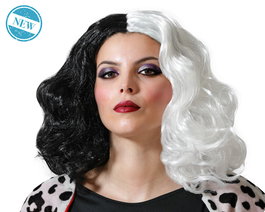 Peluca Larga Fantasía Ondulada 130 g Bicolore Blanc et Noir pour Costume, Cosplay ou Théâtre