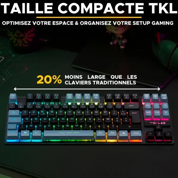 The G-Lab Clavier Gamer KEYZ CAESIUM TKL Compact avec Rétroéclairage RGB - Noir & Gris - Technologie Membrane