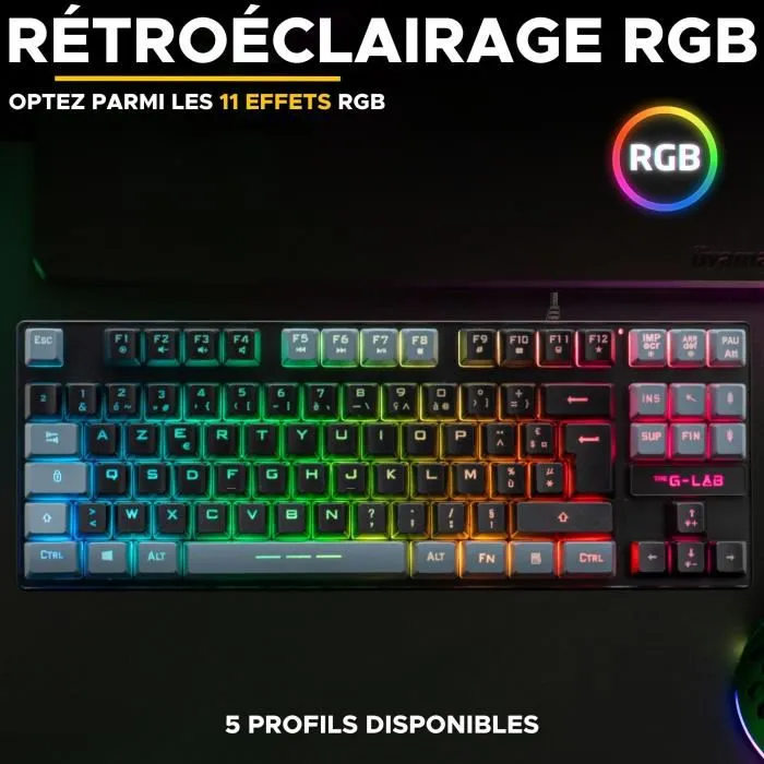 The G-Lab Clavier Gamer KEYZ CAESIUM TKL Compact avec Rétroéclairage RGB - Noir & Gris - Technologie Membrane