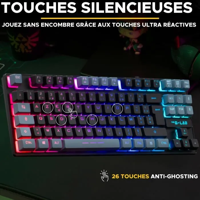 The G-Lab Clavier Gamer KEYZ CAESIUM TKL Compact avec Rétroéclairage RGB - Noir & Gris - Technologie Membrane