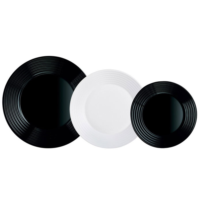 Luminarc Vaisselle 18 Pièces Harena N&B Verre Blanc et Noir Pour 6 Personnes