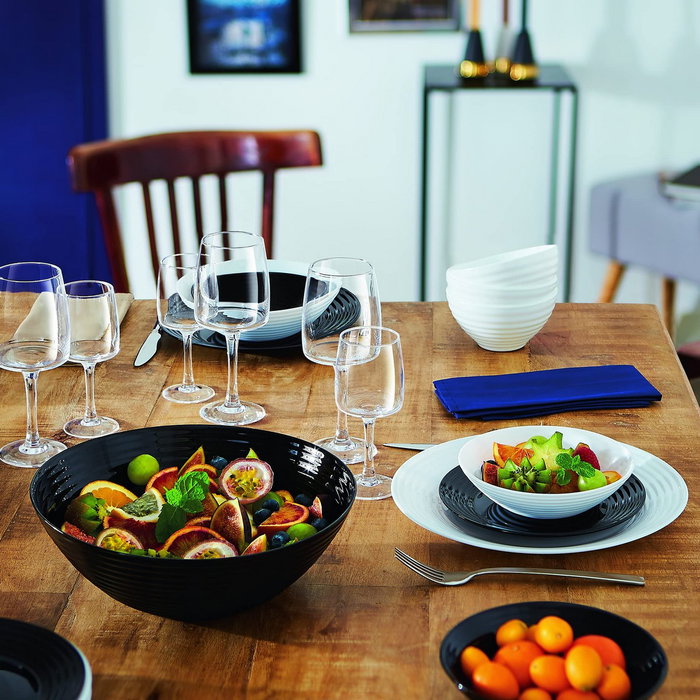 Luminarc Vaisselle 18 Pièces Harena N&B Verre Blanc et Noir Pour 6 Personnes