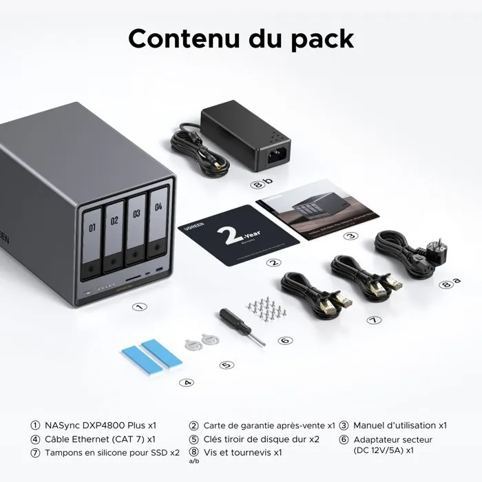 UGREEN NASync DXP4800 Plus Serveur NAS 4 Baies Intel Pentium Gold 12? Gen 8 Go RAM DDR5 10 GbE M.2 NVMe pour Créateurs Contenu et Entreprises