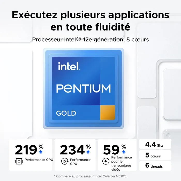 UGREEN NASync DXP4800 Plus Serveur NAS 4 Baies Intel Pentium Gold 12? Gen 8 Go RAM DDR5 10 GbE M.2 NVMe pour Créateurs Contenu et Entreprises