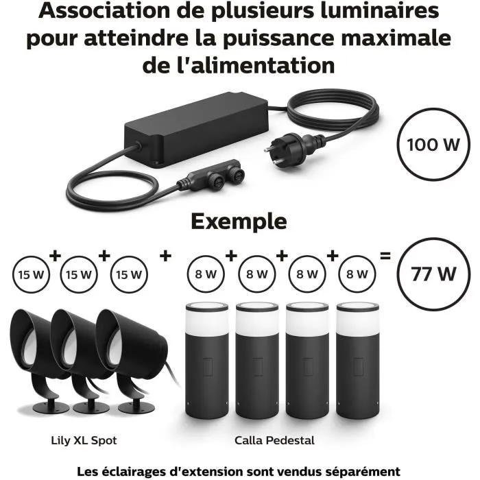Philips Hue - Câble d'alimentation 100W pour éclairage extérieur Hue Outdoor - Noir