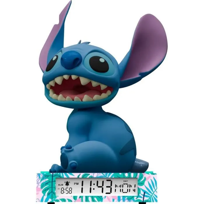 Kids Licensing Réveil Figurine 3D Stitch LAS3055 avec Veilleuse, Alarme et Affichage de la Date - Fonctionne sur Piles AA Incluses