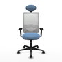 Chaise Zulema Synchro 3 positions tissu Bleu ciel Maille Blanc Base en nylon noir Accoudoir 2D Appui-tête Roulettes 65mm nylon