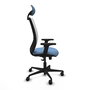Chaise Zulema Synchro 3 positions tissu Bleu ciel Maille Blanc Base en nylon noir Accoudoir 2D Appui-tête Roulettes 65mm nylon