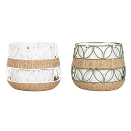 Panier décoratif Home ESPRIT Blanc Vert Fibre naturelle (2 Unités)