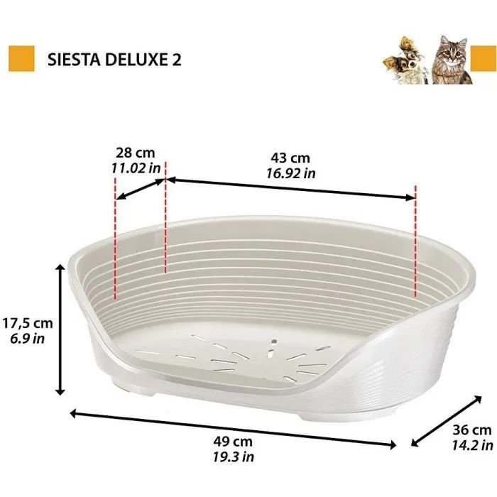 Ferplast Corbeille pour Chat et Petit Chien SIESTA DELUXE Taille 2 (49*36*17,5 cm) - Gris Clair avec Appui-Tête, Aération et Base Anti-Dérapante