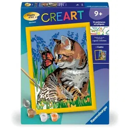 Ravensburger Kit de Peinture par Numéros CreArt Kids, Réf. 25813, Chat et Papillon, 18x24 cm avec Cadre, Peinture Pré-Peinte, Dès 9 Ans