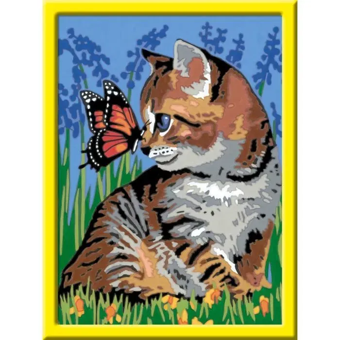 Ravensburger Kit de Peinture par Numéros CreArt Kids, Réf. 25813, Chat et Papillon, 18x24 cm avec Cadre, Peinture Pré-Peinte, Dès 9 Ans