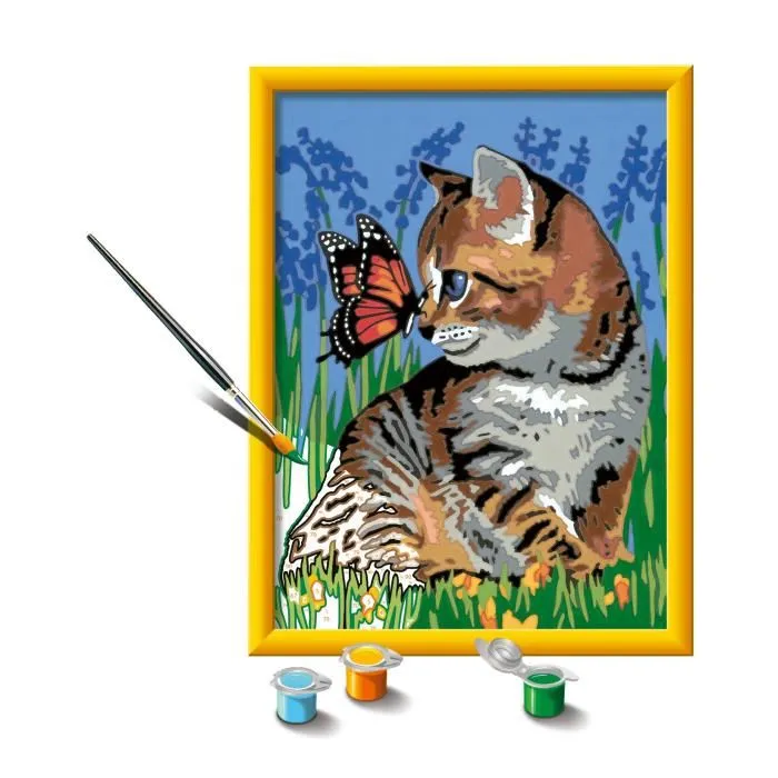 Ravensburger Kit de Peinture par Numéros CreArt Kids, Réf. 25813, Chat et Papillon, 18x24 cm avec Cadre, Peinture Pré-Peinte, Dès 9 Ans