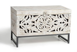 GINER Y COLOMER Buffet en bois de manguier et métal, sculpté à la main, finition blanc vieilli