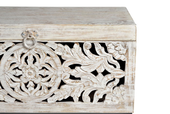 GINER Y COLOMER Buffet en bois de manguier et métal, sculpté à la main, finition blanc vieilli