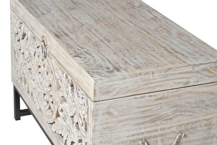 GINER Y COLOMER Buffet en bois de manguier et métal, sculpté à la main, finition blanc vieilli