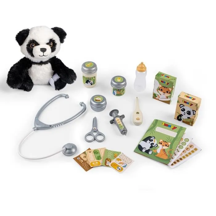 Smoby - Centre Vétérinaire Zoo avec Peluche Panda et Accessoires - Table d'Examen, Baignoire - Jouet d'Imitation pour Enfants à partir de 3 Ans