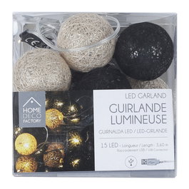 Home Deco Factory Guirlande Lumineuse 15 LED USB Noir et Doré