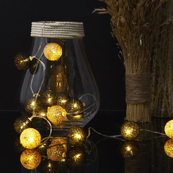 Home Deco Factory Guirlande Lumineuse 15 LED USB Noir et Doré