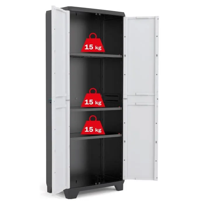 Keter LINEAR - Armoire de rangement haute extérieure, Noir/Gris, 68 x 39 x 173 cm, 3 étagères réglables 15 kg, cadenassable