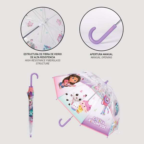 Paraguas Gabby's Dollhouse 45 cm - Parapluie manuel enfant bulle rose