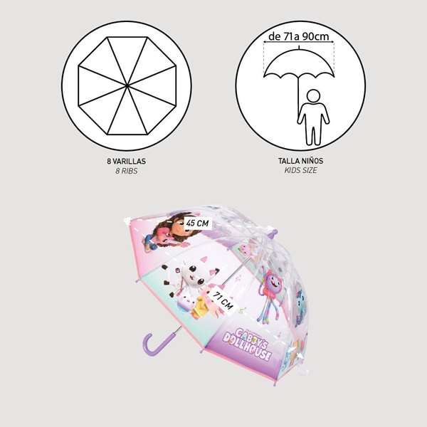 Paraguas Gabby's Dollhouse 45 cm - Parapluie manuel enfant bulle rose
