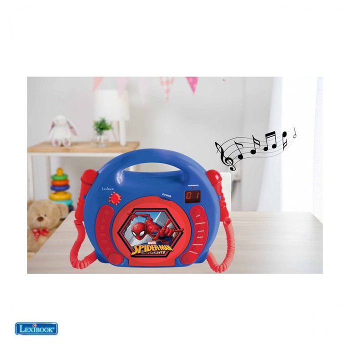 LEXIBOOK Micro pour enfants Karaoke Spiderman Marvel avec deux microphones, lecteur CD, prise casque - Jouet dès 3 ans