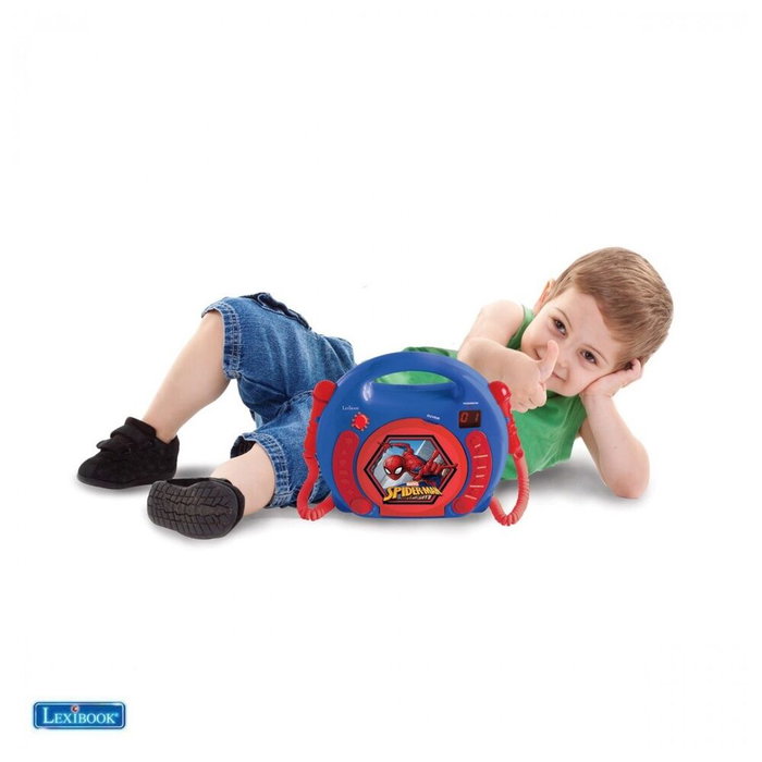 LEXIBOOK Micro pour enfants Karaoke Spiderman Marvel avec deux microphones, lecteur CD, prise casque - Jouet dès 3 ans