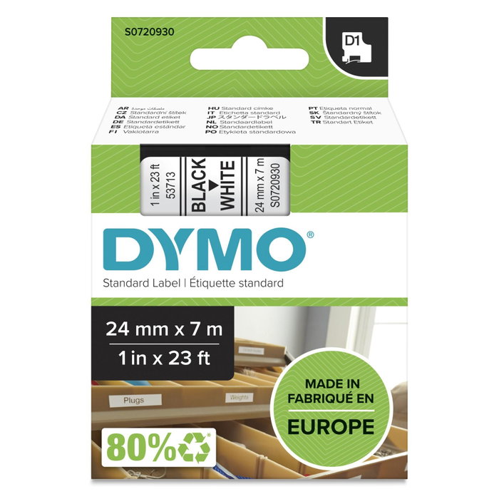 Dymo D1 Ruban d'étiquetage 24 mm x 7 m, Noir sur Blanc Dymo D1 Ruban d'étiquetage 24 mm x 7 m, Noir sur Blanc