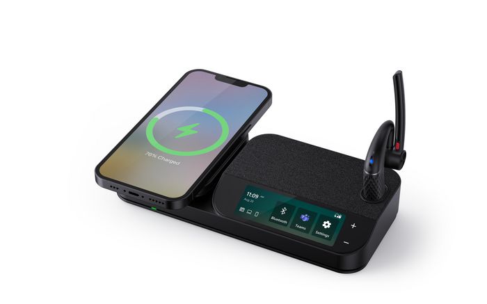 Yealink BH71 Workstation - Casque mono Bluetooth professionnel avec station de charge UC, réduction de bruit 4 micros, 30h d'autonomie, USB-C, Qi, pour visioconférence