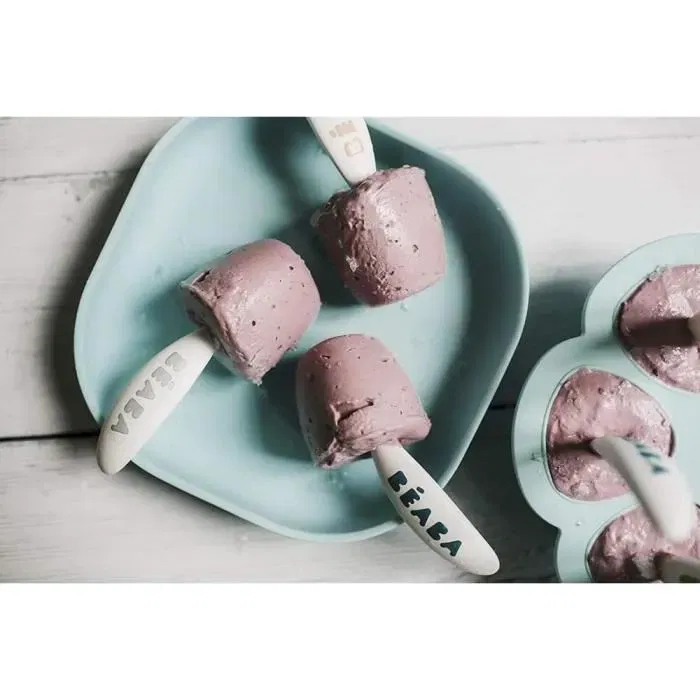 BEABA Set Premiers Couverts ergonomiques pour bébé - 6 Cuillères et 4 Fourchettes avec Manches courts et arrondis - Prise en main facile - Dès 8 mois