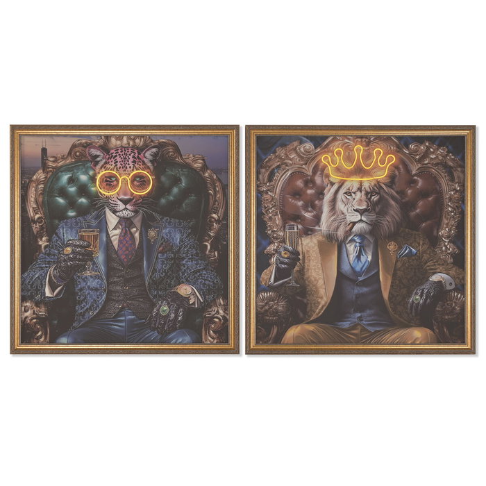 Home ESPRIT Toile Jaune Bleu Doré Léopard Lion Loft 100 x 4 x 100 cm (2 Unités)