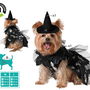 Déguisement pour Chien ou Chat Sorcière Halloween Noir Taille S - Costume avec Robe et Chapeau en Polyester