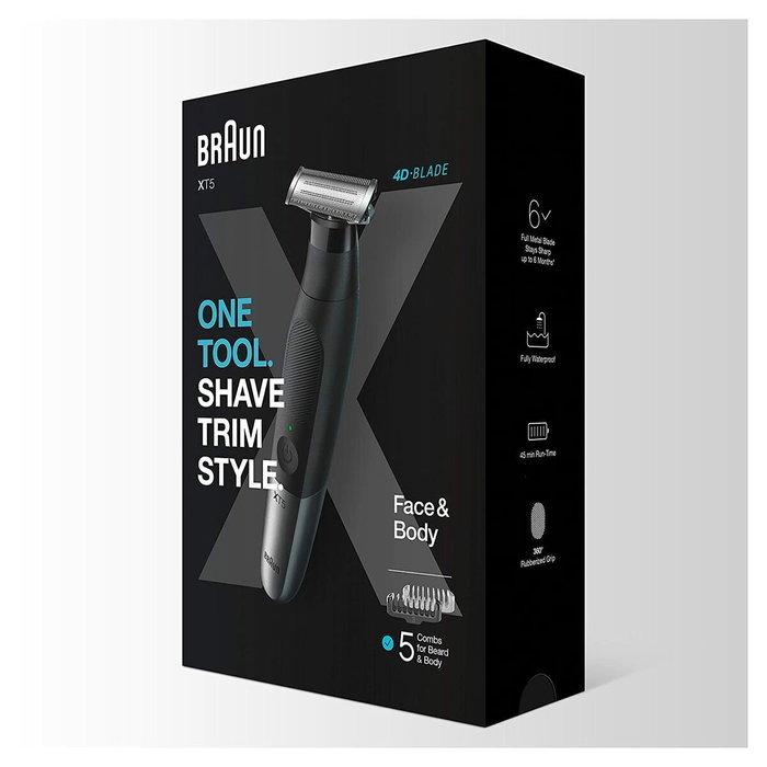 Braun Tondeuse rechargeable visage et corps sec ou humide avec technologie de lame 4D Braun Tondeuse rechargeable visage et corps sec ou humide avec technologie de lame 4D