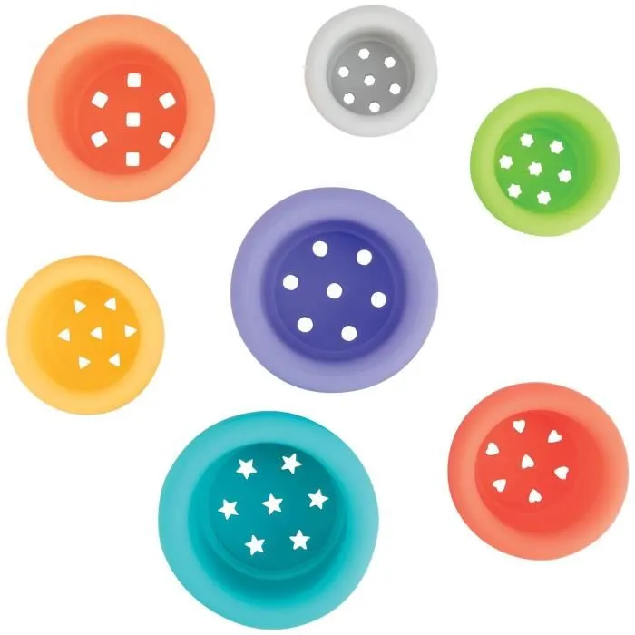 Nuby - Gobelets de bain empilables en silicone - Jouet éducatif avec 5 couleurs et 5 formes - Développement cognitif et motricité fine pour bébé