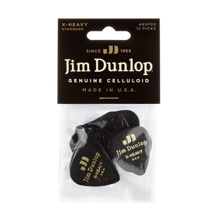 DUNLOP Pack de 72 Médiators Genuine Celluloid Classic Noir - X Heavy