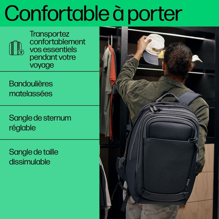 HP Sac à dos pour ordinateur portable Travel Plus, 30L-35L, 17 pouces, organisation multiple, polyester recyclé résistant à l'eau