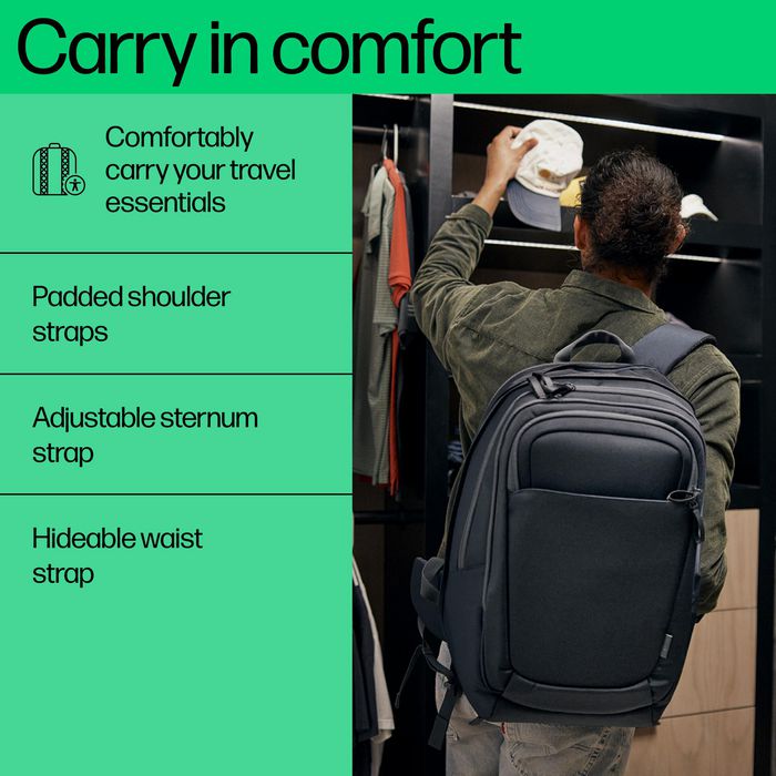 HP Sac à dos pour ordinateur portable Travel Plus, 30L-35L, 17 pouces, organisation multiple, polyester recyclé résistant à l'eau
