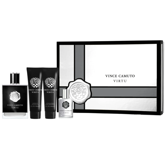 Vince Camuto Virtu Coffret Homme : Eau de Toilette 100 ml + Eau de Toilette 15 ml + Baume Hydratant Après-Rasage 90 ml + Gel Douche Corps 90 ml Vince Camuto Virtu Coffret Homme : Eau de Toilette 100 ml + Eau de Toilette 15 ml + Baume Hydratant Après-Rasage 90 ml + Gel Douche Corps 90 ml