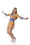Creaciones Llopis - Déguisement Adulte Hippie en Gaze Bleue - Taille S - Vêtement et Bandeau - Orange