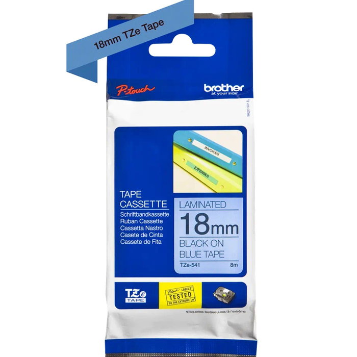 Brother TZe-541 Ruban Laminé 18 mm x 8 m Bleu sur Noir pour Rotulatrice Brother TZe-541 Ruban Laminé 18 mm x 8 m Bleu sur Noir pour Rotulatrice