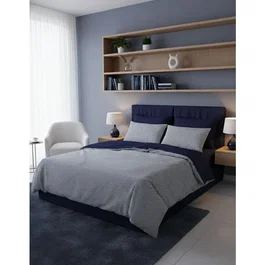 Parure de lit King Size Rayures Bleu foncé, 1 housse de couette et 2 taies d'oreiller