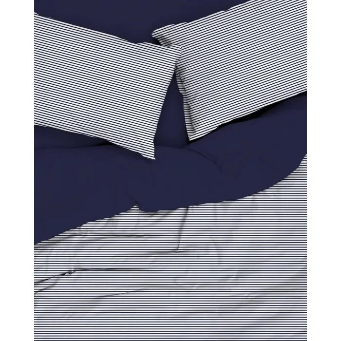 Parure de lit King Size Rayures Bleu foncé, 1 housse de couette et 2 taies d'oreiller