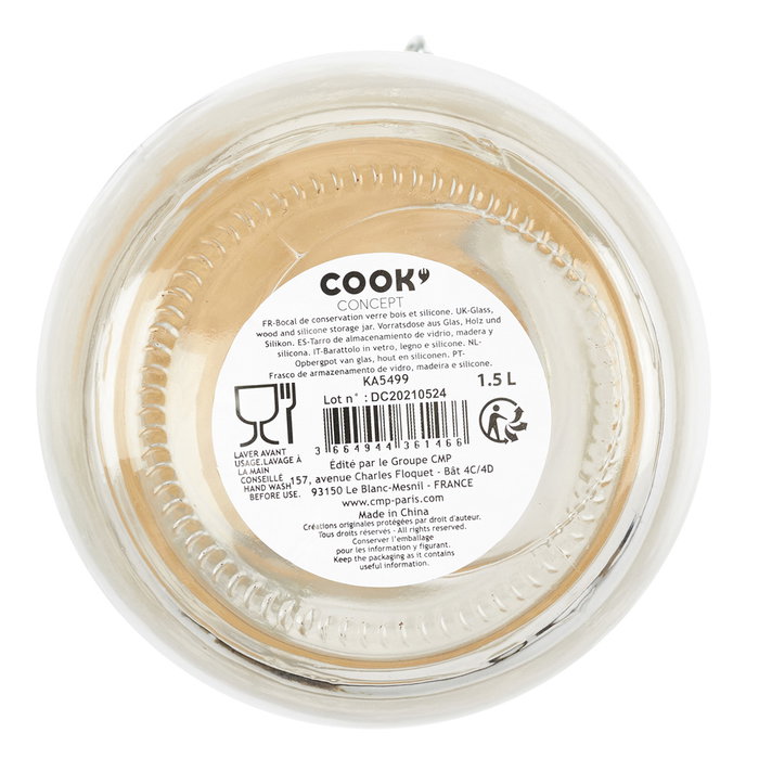 Cook Concept Bocal de conservation 1,5 L en verre avec couvercle en bambou