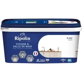 Ripolin - Peinture Effet Perlant Cuisine et Salle de Bain 2 L, Blanc - Résistance Graisses/Taches, Anti-Moisissures - 1 L