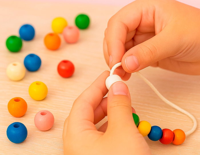 Innspiro Lot de 450 perles rondes en bois multicolores 10mm et 5m de fil de coton