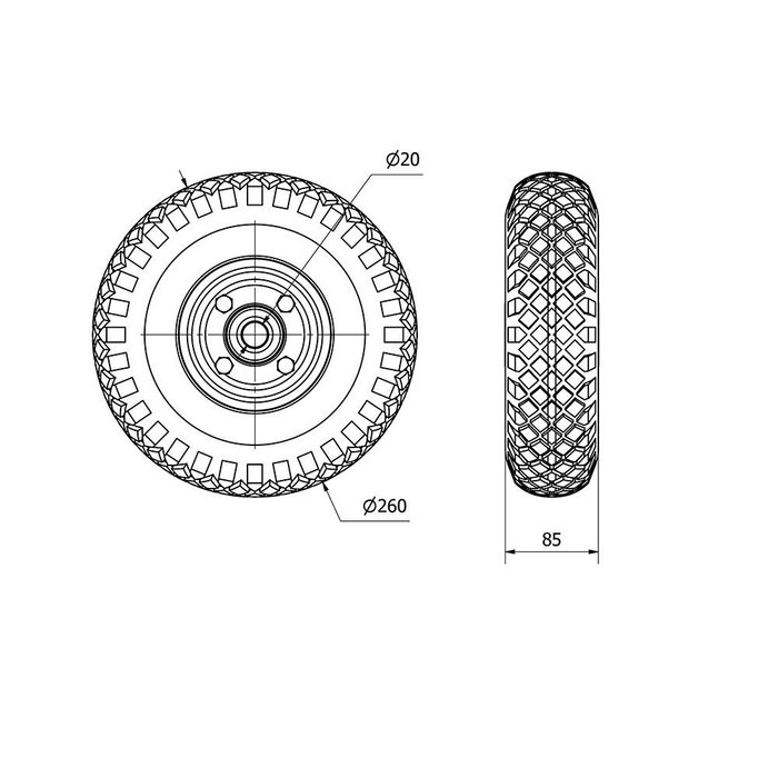 Ruedas Alex Roue increvable avec noyau métallique et roulement à billes, charge max. 100 kg, ø 26 cm Ruedas Alex Roue increvable avec noyau métallique et roulement à billes, charge max. 100 kg, ø 26 cm