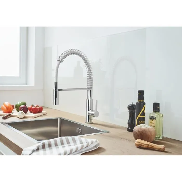 GROHE Mitigeur Évier de Cuisine Monocommande avec Douchette Extractible Professionnelle et 2 Jets - Réf. 30361000